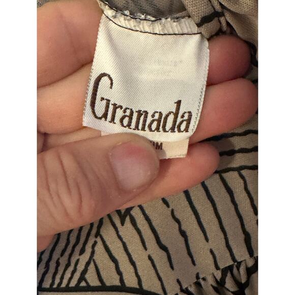 Granada Vtg 60s Midi House Dress Size Med Gown Duster black - Tan Floral Muumuu - Picture 4 of 7